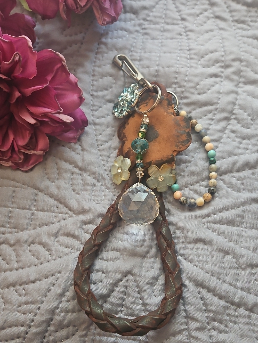 Hand Crafted Genuine Leather Hand Braided Beaded Tassel Keychain Purse Charm NEW